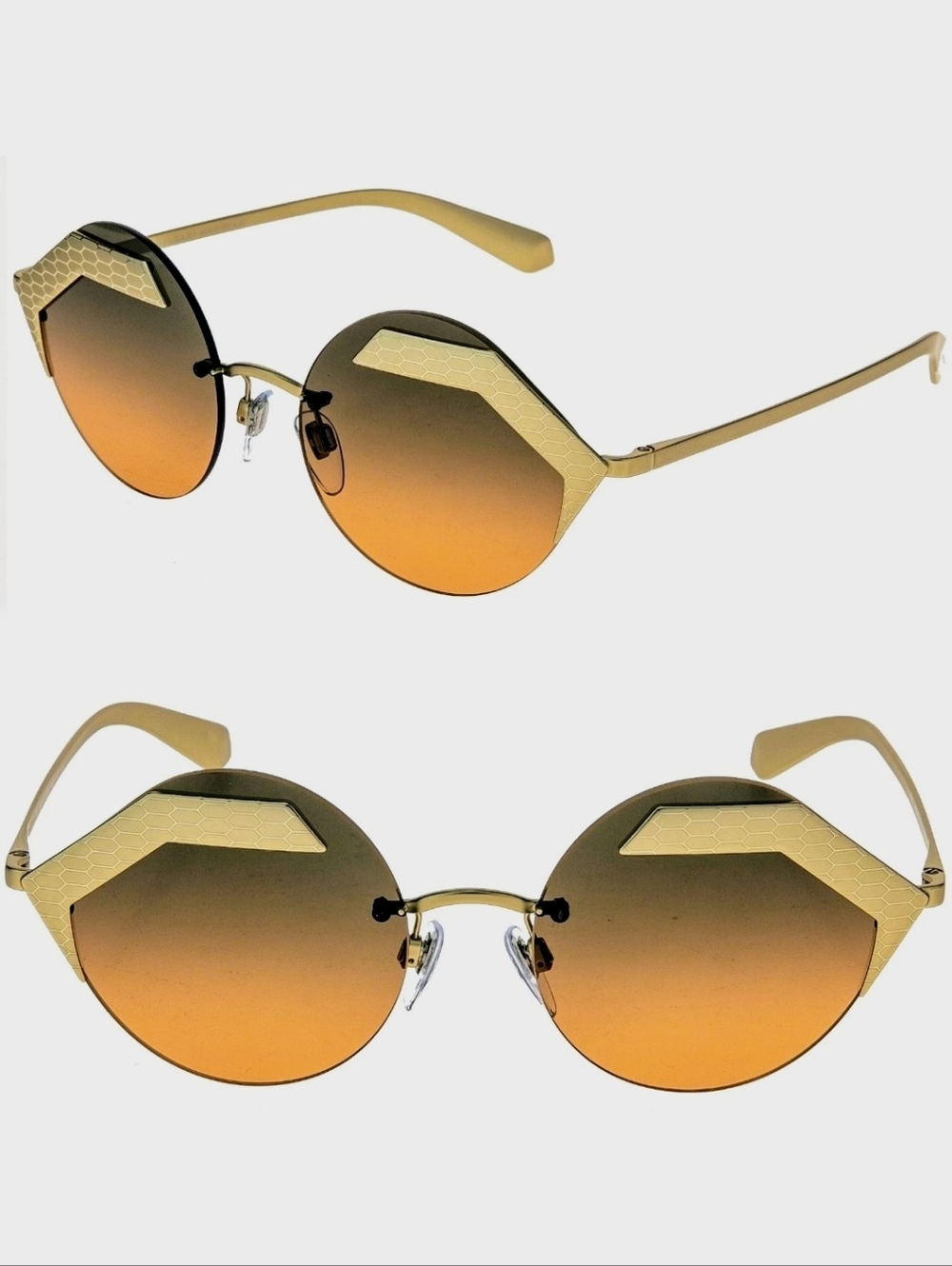BVLGARI SERPENTEYES Brushed Gold Orange Metal Round Scales Sunglasses - Picture 2 of 10